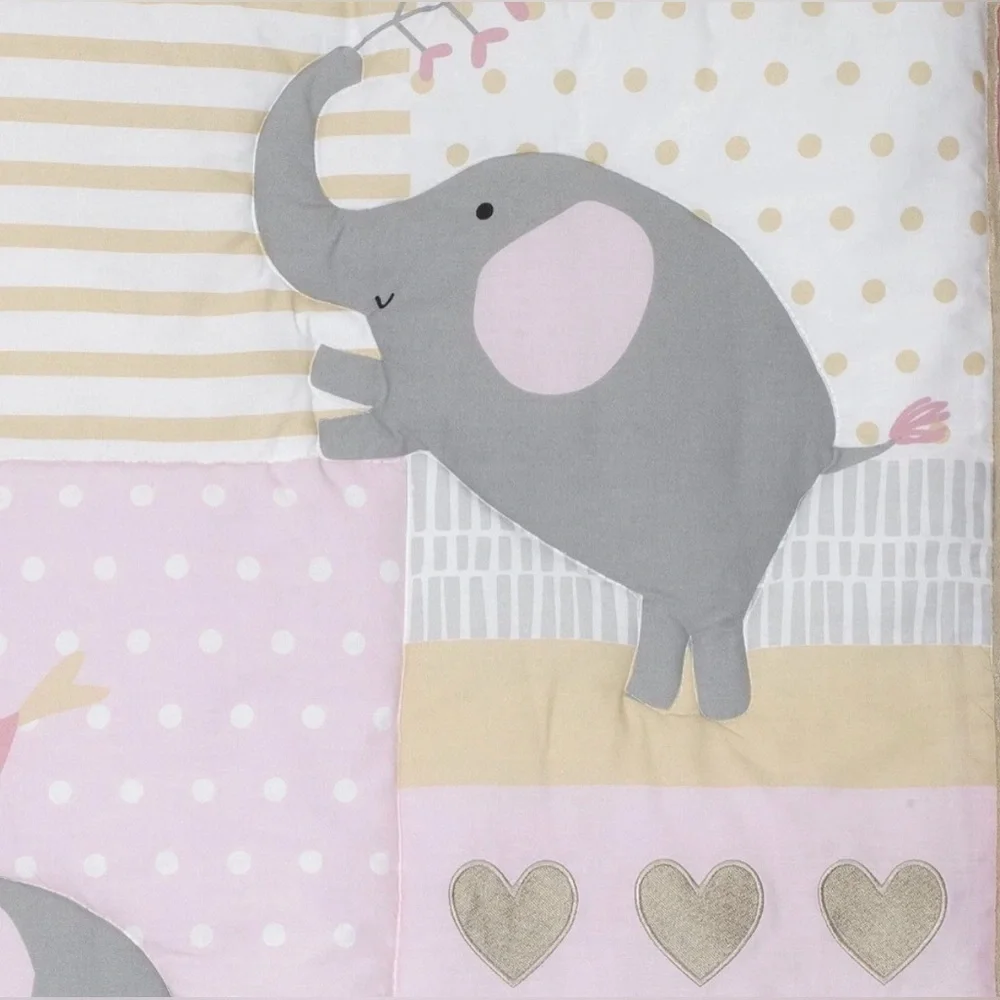Bedtime Originals Eloise 3Pc Crib Bedding Set Elephant Bird Pink Gray Gold White